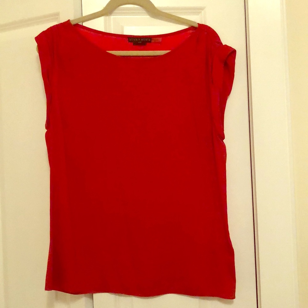 Alice + Olivia Red Silk Cap Sleeve Shirt